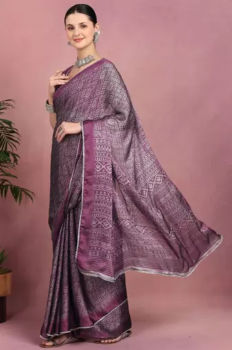 Mirchi fashion women's magenta floral printed chiffon saree with unstitched blouse piece