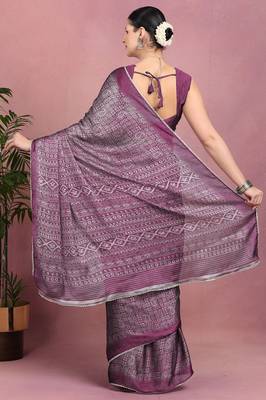 Mirchi fashion women's magenta floral printed chiffon saree with unstitched blouse piece 4