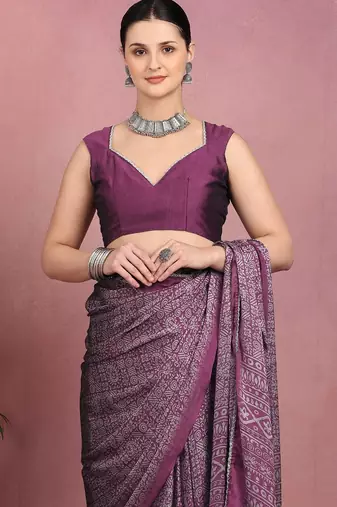 Mirchi fashion women's magenta floral printed chiffon saree with unstitched blouse piece