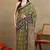 Mirchi fashion women's green ikkat block print viscose cotton saree with unstitched blouse piece