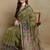 Mirchi fashion women's green ikkat block print viscose cotton saree with unstitched blouse piece