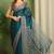 Mirchi fashion women's teal paisley kalamkari print chiffon saree with unstitched blouse piece