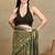 Mirchi fashion women's green ikkat block print viscose cotton saree with unstitched blouse piece
