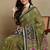 Mirchi fashion women's green ikkat block print viscose cotton saree with unstitched blouse piece