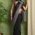 Mirchi fashion women's black paisley kalamkari print chiffon saree with unstitched blouse piece