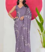 Mirchi fashion women's purple geometric print chiffon saree with unstitched blouse piece