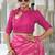 Mirchi fashion women's pink striped,leheriya print chiffon saree with unstitched blouse piece
