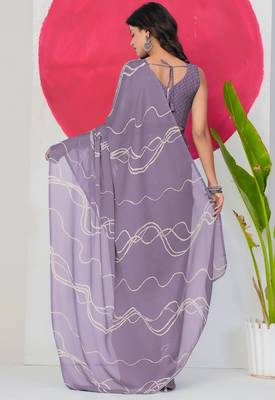 Mirchi fashion women's purple geometric print chiffon saree with unstitched blouse piece 3