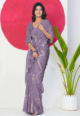 Mirchi fashion women's purple geometric print chiffon saree with unstitched blouse piece 5