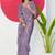 Mirchi fashion women's purple geometric print chiffon saree with unstitched blouse piece