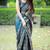 Mirchi fashion women's blue ajrakh printed chiffon saree with unstitched blouse piece