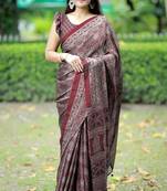 Mirchi fashion women's maroon ajrakh printed chiffon saree with unstitched blouse piece