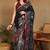 Mirchi fashion women's black madhubani,ethnic printed viscose cotton saree with unstitched blouse piece
