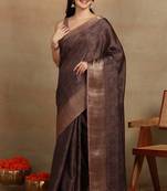 Mirchi fashion women's coffee brown floral printed cotton silk,silk blend saree with unstitched blouse piece