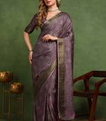 Mirchi fashion women's magenta block print cotton silk,silk blend saree with unstitched blouse piece