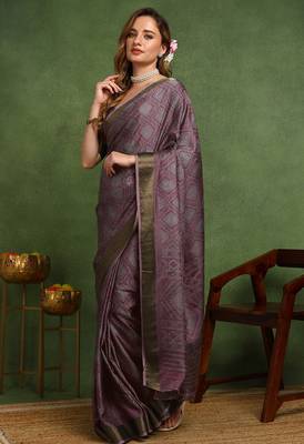Mirchi fashion women's magenta block print cotton silk,silk blend saree with unstitched blouse piece 2