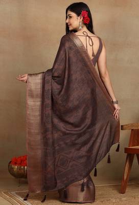 Mirchi fashion women's coffee brown floral printed cotton silk,silk blend saree with unstitched blouse piece 4