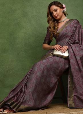 Mirchi fashion women's magenta block print cotton silk,silk blend saree with unstitched blouse piece 3