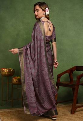 Mirchi fashion women's magenta block print cotton silk,silk blend saree with unstitched blouse piece 4