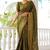 Mirchi fashion women's green kalamkari floral print cotton silk,silk blend saree with unstitched blouse piece