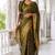 Mirchi fashion women's green kalamkari floral print cotton silk,silk blend saree with unstitched blouse piece