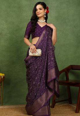 Mirchi fashion women's wine kalamkari floral print cotton silk,silk blend saree with unstitched blouse piece 2