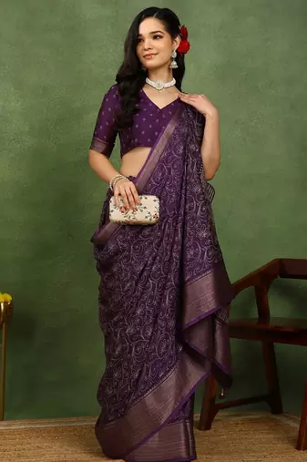 Mirchi fashion women's wine kalamkari floral print cotton silk,silk blend saree with unstitched blouse piece