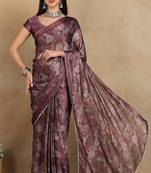 Mirchi fashion women's magenta floral printed chiffon saree with unstitched blouse piece