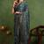Mirchi fashion women's teal block print cotton silk,silk blend saree with unstitched blouse piece