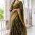 Mirchi fashion women's green kalamkari floral print cotton silk,silk blend saree with unstitched blouse piece
