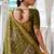 Mirchi fashion women's green kalamkari floral print cotton silk,silk blend saree with unstitched blouse piece