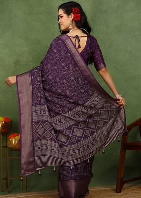 Mirchi fashion women's wine kalamkari floral print cotton silk,silk blend saree with unstitched blouse piece 5