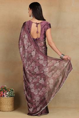 Mirchi fashion women's magenta floral printed chiffon saree with unstitched blouse piece 4