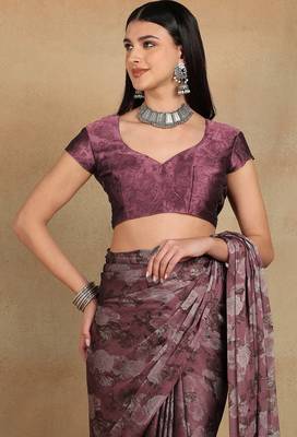 Mirchi fashion women's magenta floral printed chiffon saree with unstitched blouse piece 5