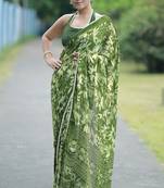 Mirchi fashion women's green floral printed chiffon saree with unstitched blouse piece