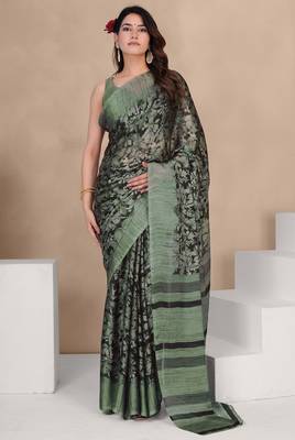 Mirchi fashion women's black floral printed chiffon saree with unstitched blouse piece 1