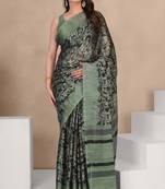 Mirchi fashion women's black floral printed chiffon saree with unstitched blouse piece