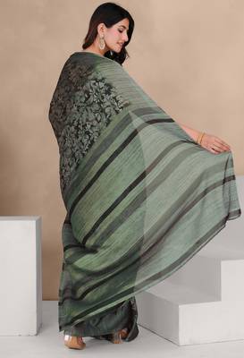 Mirchi fashion women's black floral printed chiffon saree with unstitched blouse piece 4