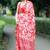 Mirchi fashion women's coral red floral printed chiffon saree with unstitched blouse piece