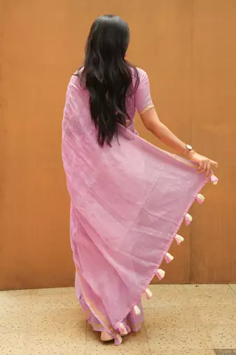 Mirchi fashion women's lavender floral printed cotton blend saree with unstitched blouse piece