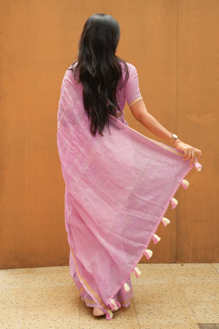 Mirchi fashion women's lavender floral printed cotton blend saree with unstitched blouse piece