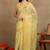 Mirchi fashion women's yellow floral printed cotton blend saree with unstitched blouse piece