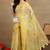 Mirchi fashion women's yellow floral printed cotton blend saree with unstitched blouse piece