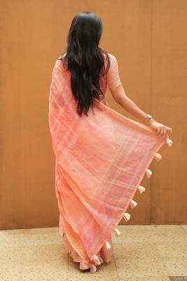 Mirchi fashion women's orange floral printed cotton blend saree with unstitched blouse piece 3