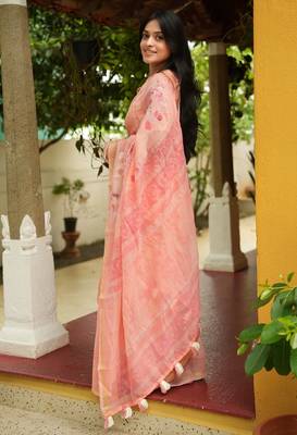 Mirchi fashion women's orange floral printed cotton blend saree with unstitched blouse piece 4