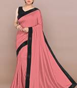 Mirchi fashion women's peach pink woven work lace border lycra saree with unstitched blouse piece