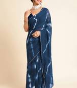 Mirchi fashion women's blue shibori gotta patti chiffon saree with unstitched blouse piece