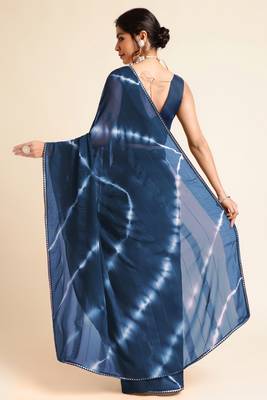 Mirchi fashion women's blue shibori gotta patti chiffon saree with unstitched blouse piece 4