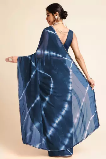Mirchi fashion women's blue shibori gotta patti chiffon saree with unstitched blouse piece