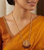 Golden chain Medium length (24") with  Laxmi pendant and onyx beads hangings  one gram gold No.1394